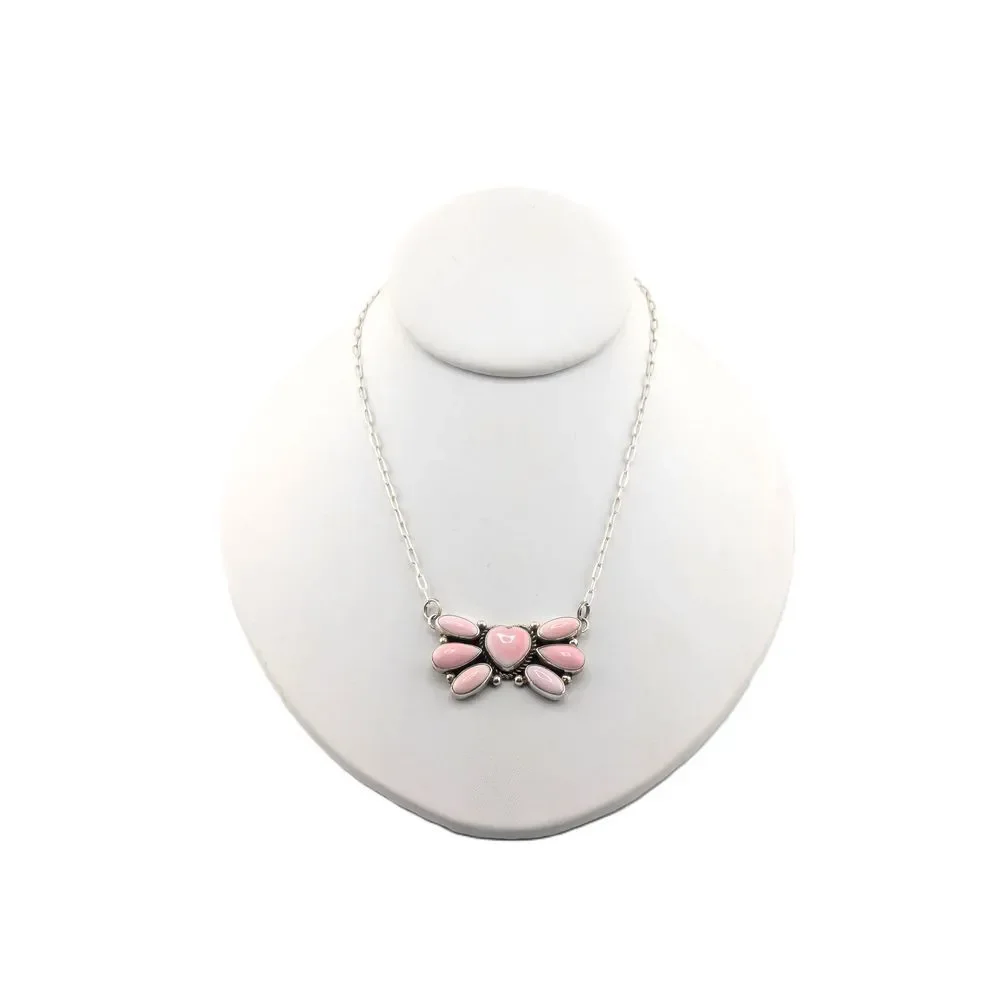 Native American Heart Cluster Pink Conch Shell Pendant‎ Chain Necklace Jewelry** - Picture 3 of 10